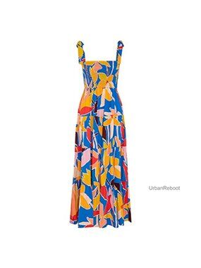 Women's Summer Boho Maxi Dress Spaghetti Strap Square Neck Ruffle Flowy